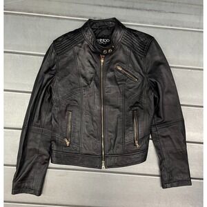 Derimod‎ Expo Motorcycle Jacket Womens Large Black Leather Biker